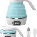 AUCOO Collapsible Travel Kettle Electric Portable Foldable Kettle for Boiling Water, Suitable for 110V & 220V Dual Voltage, for Tea & Coffee, 850W Small Mini BPA-free Silicone Blue electric kettle