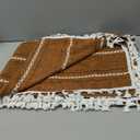 ZeeMart Hemstitched Embroidery Striped Boho Tablecloth 60x84 Inch Caramel, Heavy Weight Farmhouse Burlap Linen Orange Brown Tablecloth, Wrinkle Resistant Washable Table Cloth for Rectangle Table