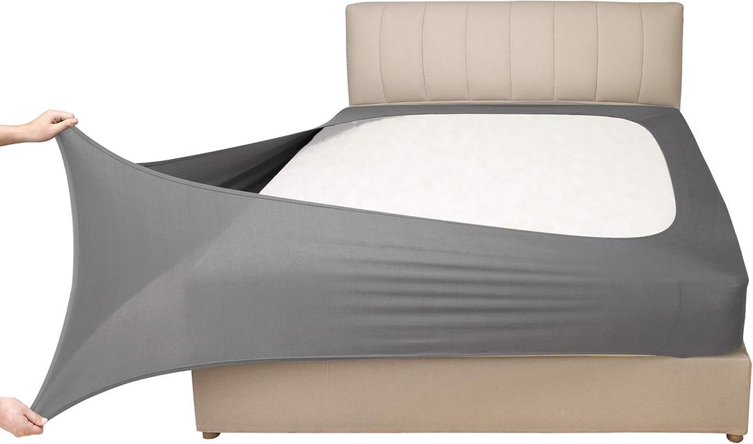 Mrs Awesome Stretch Jersey Box Spring Cover Wrap Around, Bed Skirt Alternative, Ultra Soft & Wrinkle Resistant, Full/Full XL, Light Gray