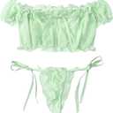 Lilosy Sexy Stretch Ruffle Tie Sheer Mesh Lingerie Set Outfits Large