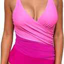 YONIQE Womens One Piece Swimsuit Tummy Control Slimming Bathing Suit High Waisted Ruched Swim Suit Color Block Swimwear M
