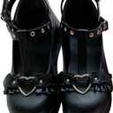 BYOMIGY Mary Jane Shoes Women Goth Platform Heels Chunky Heel Pumps with Ankle Strap Wedge Heels for Women (5, A1-black)