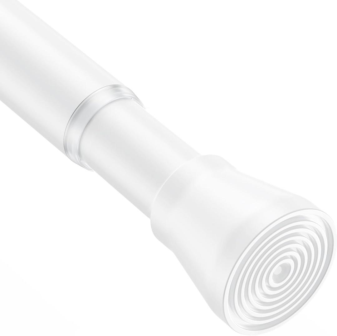 AIZESI Shower Rod 34-59 Inch - Non-Slip, No Drill spring curtain tension rod Never Rust Adjustable Tension Curtain Rod, White Shower Curtain Rod