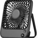 TOPK 5000mAh Portable Desk Fan Rechargeable, Cruise Ship Fan, Quiet Thin Battery Operated Desktop Personal Fan with Power & Speed Display for Office, Travel, Library, Sleeping, Outdoor Black