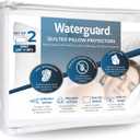 Waterguard Waterproof Pillow Protectors - Zippered Bug Proof, Quilted Thick Pillow Covers - 100% Cotton Shell Pillow Encasement - King Size (20x36) Set of 2