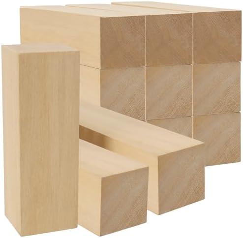 MUKCHAP 12pcs 6 x 2 x 2 Inch Basswood Carving Blocks, 15 x 5 x 5cm Whittling Wood Blocks, Unfinished Wood Block for Carving, Crafts