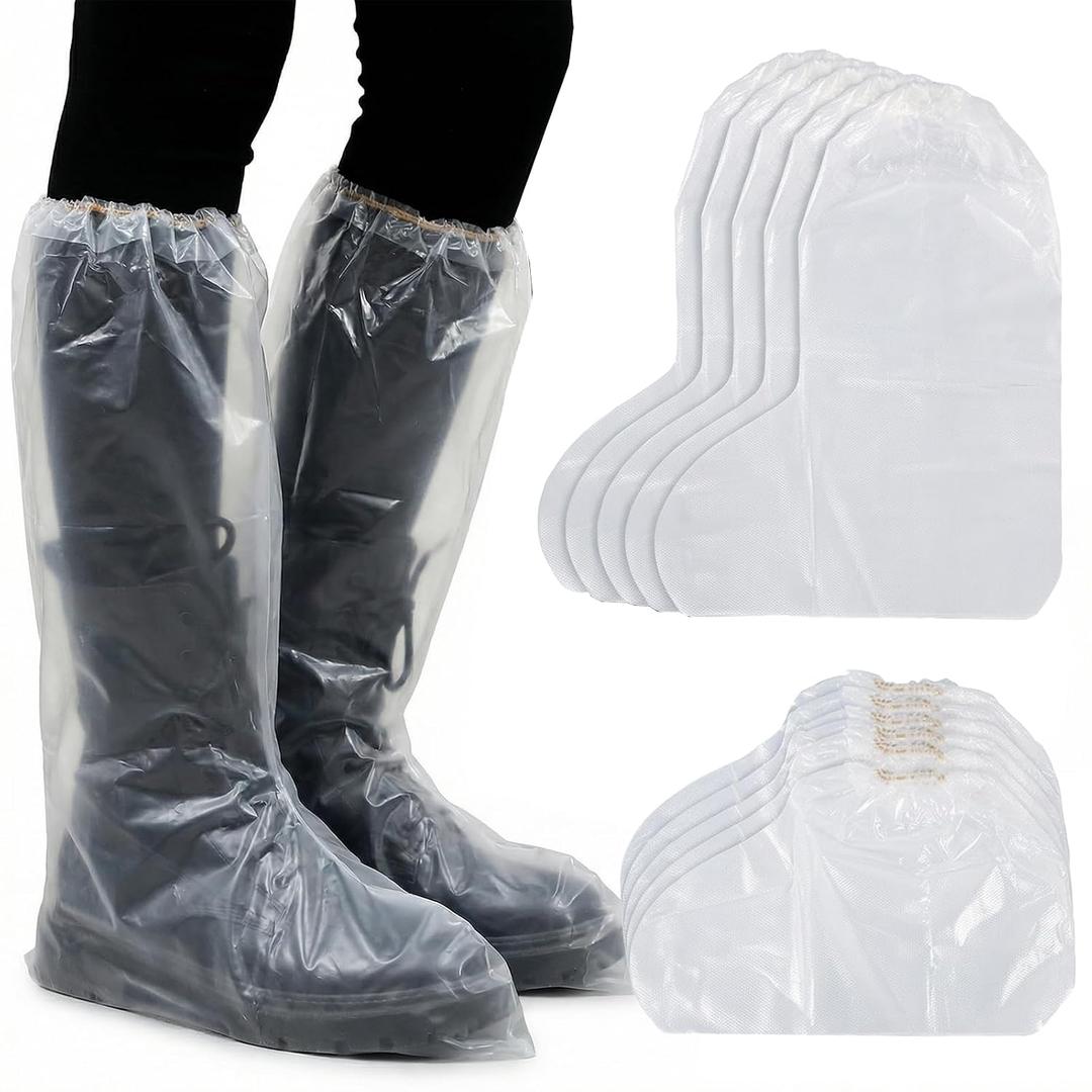 10 Pairs Disposable Waterproof Shoe Covers for Rain, Disposable Boot & Shoe Covers, Plastic Rain Shoe Covers, Disposable Plastic, Non-Slip, Clear, Large, 10 Pairs, Indoor Outdoor Boot Protector