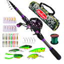 Fishing Rod and Reel Combo - 6.9ft Telescopic Spincast Rod with Left Handed Baitcasting Reel Combos - Sea Saltwater Freshwater Ice Bass Fishing Tackle Set - Fishing Rods Kit