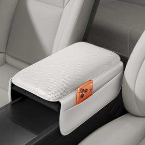 REEVAA 2025 Tesla Center Console Armrest Cover for New Model Y Juniper & Model 3 Highland, with 2 Storage Bags [High-Elastic, Non-Slip] Model 3 / Model Y (2025~2026) Accessories, White