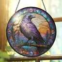 FLAGWIX Black Raven Decor - Crow Stained Glass Window Hanging 10 in - Black Crow Sun Catchers Indoor Window for Gothic Home Decor, The Raven Gifts for Women Friends Family