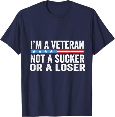 Vintage I'm Veteran Not A Sucker Or A Loser T-Shirt (Size XL, Blue)