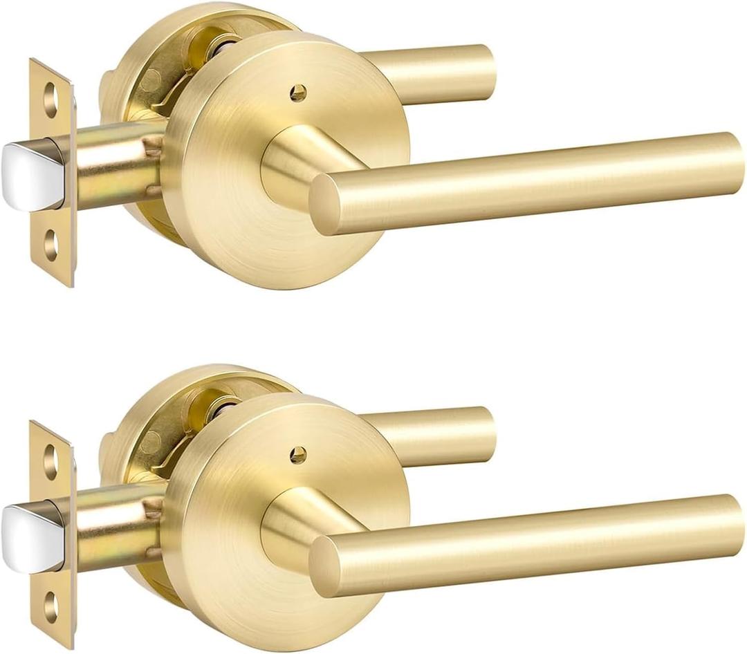 goldenwarm 2 Pack Gold Door Handles Interior, Brushed Gold Privacy Door Levers for Bedroom Bathroom, Heavy Duty Reversible Keyless Door Lever Left Right Handing
