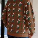 Saodimallsu Womens Long Sleeve Floral Sweaters Fall Crew Neck Casual Loose Knitted Pullover Tops (Small, Brown)