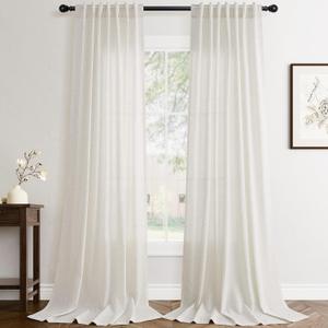 Natural Linen Curtains 84 Inch Length for Living Room 2 Panel Pocket Drape Light Filtering Semi Sheer Cream Country Rustic Farmhouse Boho Curtain Bedroom Pinch Pleated Look Ivory Colore Back Tab