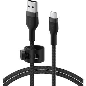 Belkin BoostCharge Pro Flex Braided USB-C to USB-A (2M/6.6ft) Fast Charging Cable USB-IF Certified for iPhone 16, iPhone 16 Pro, iPad Pro, Galaxy S25, S24, Pixel, Nintendo Switch 2 & More - Black