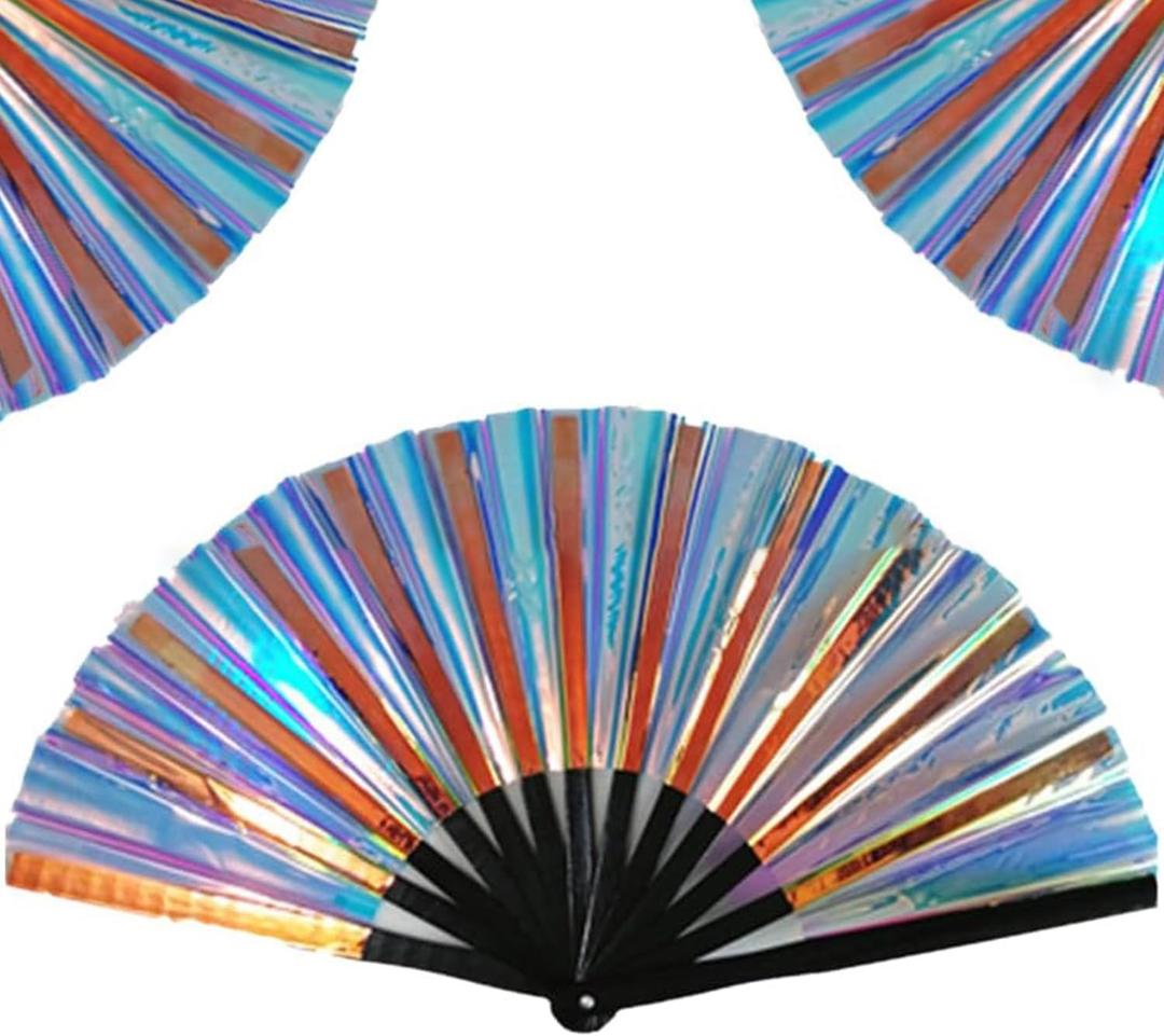 Boots on The Ground Fan,2025 New Large Holographic Folding Hand Fan Line Dance Popping Fans,Boots on The Ground Hand Fans,Folding Hands Classic Style FanBamboo Ribs Hands Held Chinese (Blue)