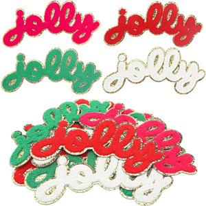 Chuangdi 12 Pcs Jolly Christmas Iron on Patches 7.8 Inch Sew on Chenille Letter Christmas Self Adhesive Chenille Embroidered Applique Patches for Clothing Crafts DIY Xmas Decor Supplies