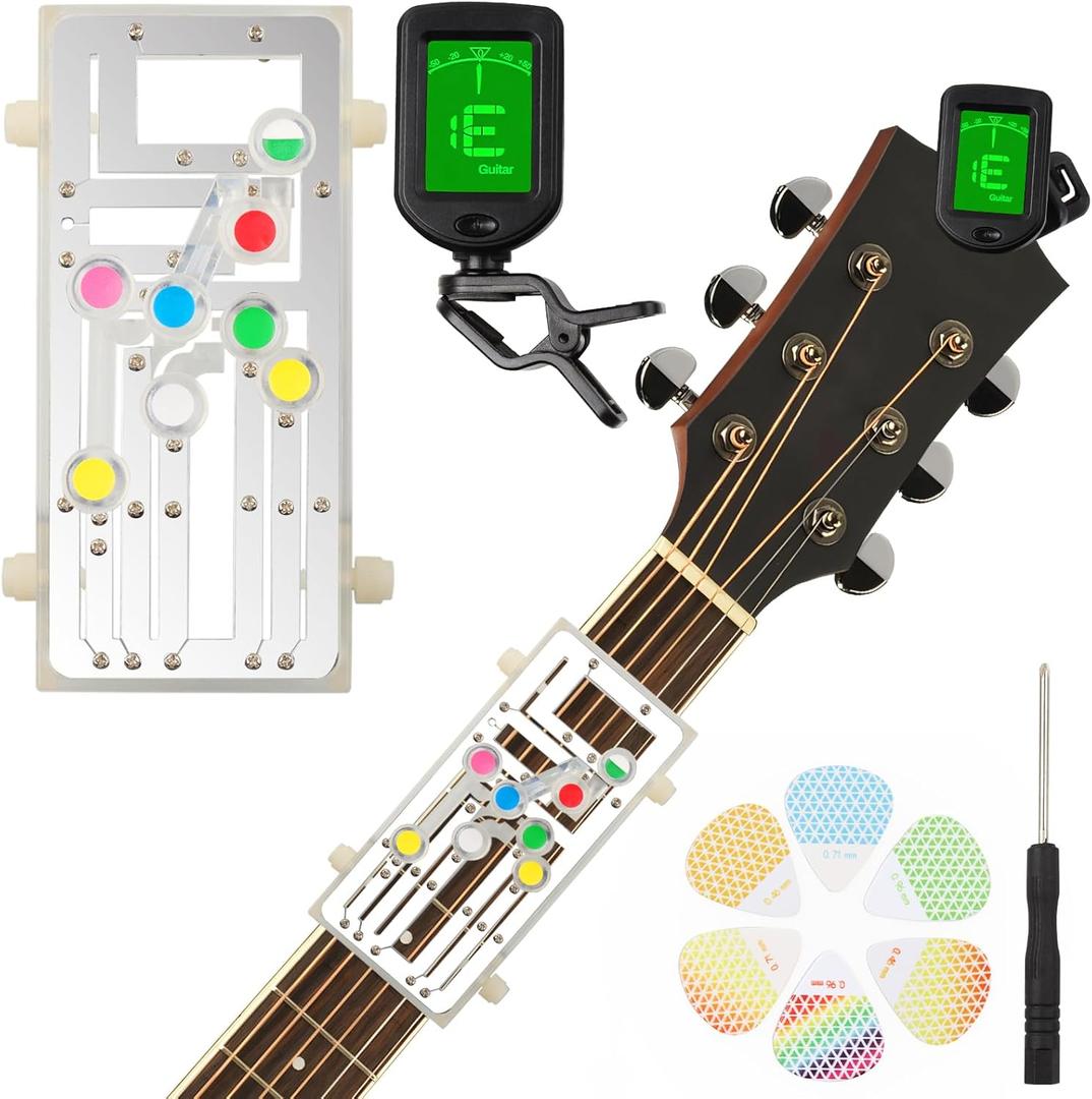 Guitar Chord Presser Guitar Trainer Practice Learning Tools Cord Presser for Acoustic Chord Helper Learn with Clip on Tuner