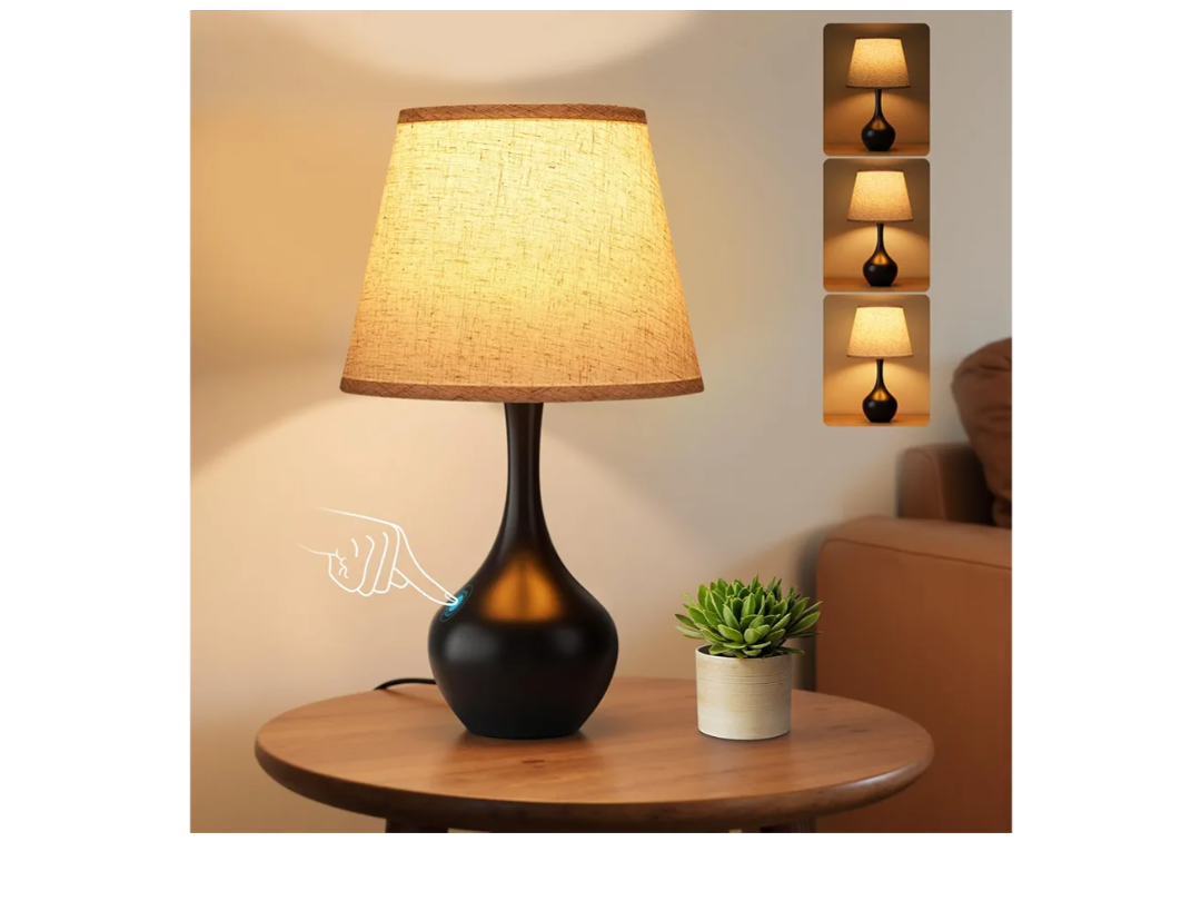 Seealle 16.1" Touch Table Lamps for Nightstand, 3-Way Dimmable Small Bedroom Lamps for Night Stands, Black Bedside Lamps for Living Room, Kids Room, End Table