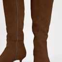 Coutgo Womens Knee High Boots Kitten Low Heel Pointed Toe Tall Boots Side Zipper Winter Dress Shoes (Brown, Size 8.5)