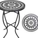 VCUTEKA Mosaic Outdoor Side Table, 14" Round Small Patio Accent Table Indoor End Table for Yard, Garden, Living Room, Bistro Balcony or Lawn Black, 14 inches x 14 inches x 21 inches