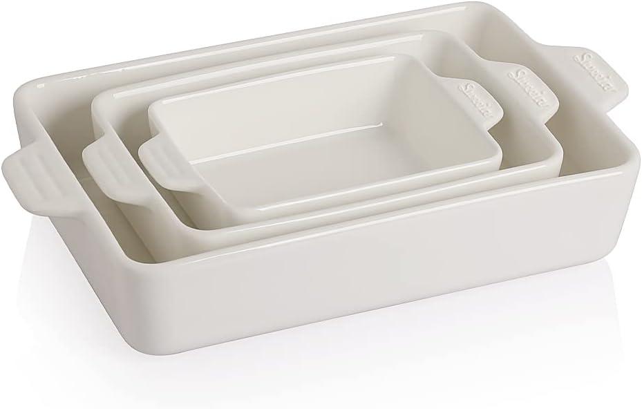 Sweejar Ceramic Bakeware Set, Rectangular Baking Dish for Oven Lasagna Pans for Cooking, Kitchen, Cake Dinner, Banquet and Daily Use, 11.8 x 7.8 x 2.76 Inches of Casserole Dishes (White)