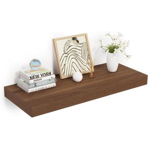 Heimlove 24 x 12 Inch Deep Floating Shelves Wall Mounted with Invisible Brackets,Storage Hanging Shelf for Wall Decor in Bathroom, Bedroom, Toilet, Kitchen, Living Room, Office Set of 1 (Walnut)