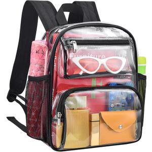 MAY TREE Clear Backpack Stadium Approved for Women and Men, Clear Bag for Stadium Events, Transparent bag for Concert Sporting Festival, Black (Medium)