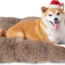 EHEYCIGA Fluffy Dog Crate Bed for Large Dogs, Plush Faux Fur Crate Pad, Calming Anti Anxiety Large Dog Bed, Washable Soft Warm Mat with Non-Slip Bottom, Camel (35.4 x 23.6)