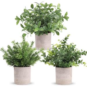Der Rose 3 Pack Mini Potted Fake Plants Artificial Plastic Eucalyptus Plants Topiaries for Home Office Desk Farmhouse Shelf Room Bathroom Decor(Green)