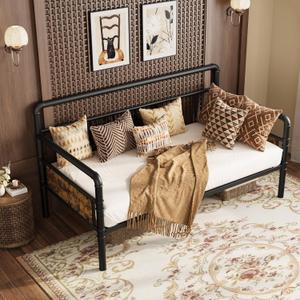 GarveeHome Metal Daybed Frame Twin Size,Heavy Duty Metal Twin Bed Frame,Daybed for Living Room Bedroom Guest Room, Black
