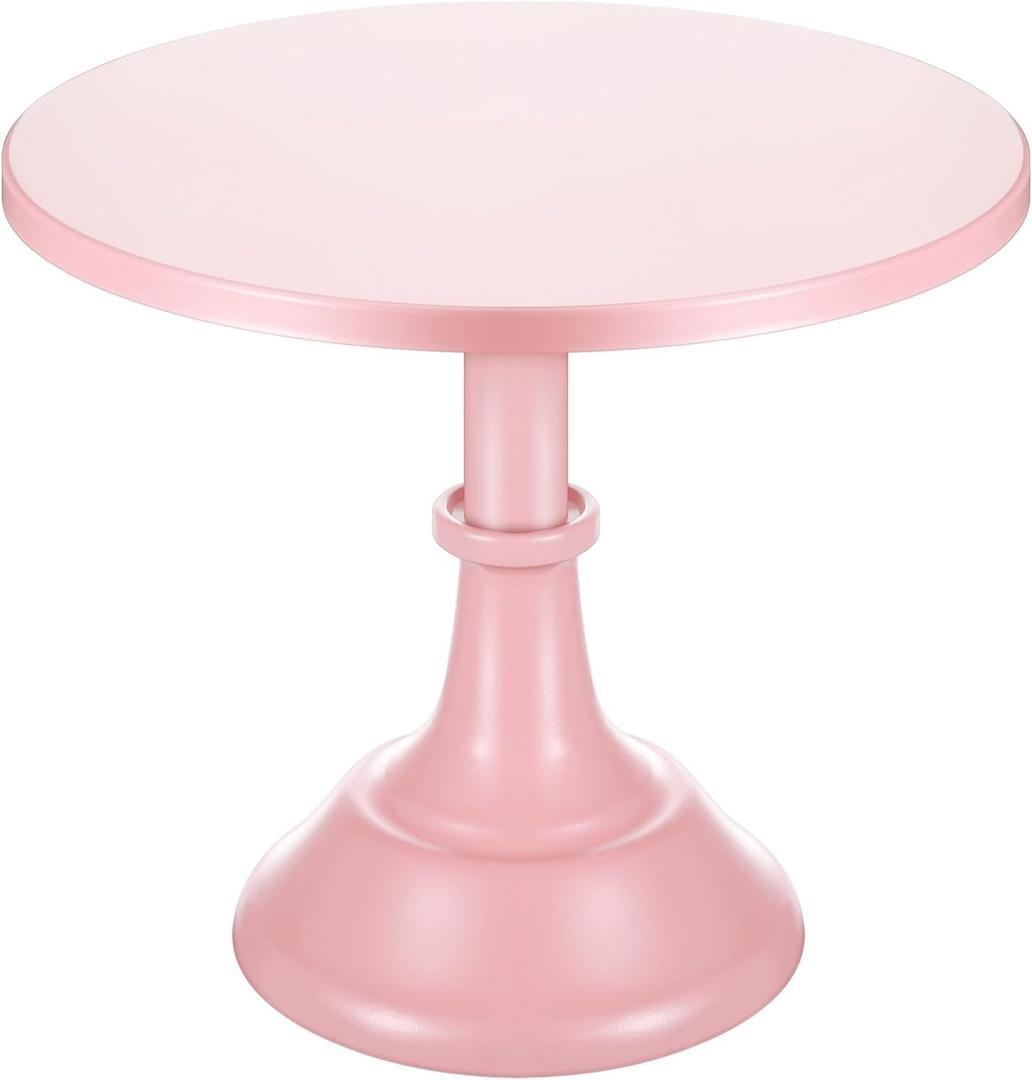 Baderke Metal Cake Stand 10 Inch Round Birthday Cake Stand Dessert Cupcake Display Tray Holder for Wedding Baby Shower Christmas Baking Party Supplies (Pink)