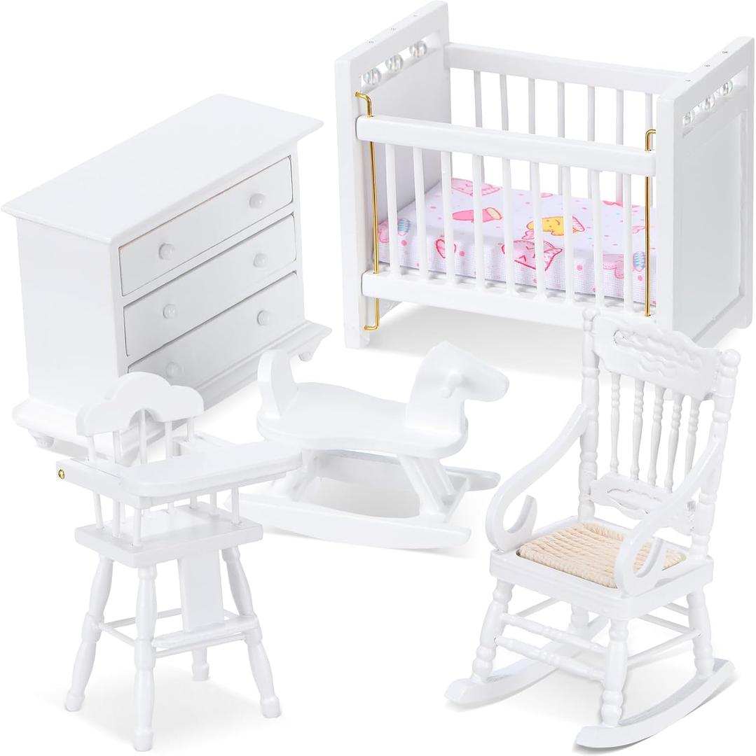 Silipull 5 Pcs 1: 12 Scale Wooden Dollhouse Furniture Set Miniature Wood Bedroom Furniture Wooden Dollhouse Accessories Encourage Creative and Imaginative Play for Kid Miniature Bathroom(White), Small