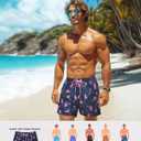 SURF CUZ Mens Swim Trunks with Compression Liner Quick Dry Swim Shorts Swimming Trunks 2 in 1 Bathing Suit Zipper Pockets (XX-Large, Dark Tropical Flamingo)