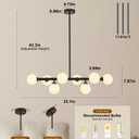 Ecoillumix 8-Light Globe Sputnik Chandelier, 33" Mid Century Modern Chandeliers, Dining Room Chandelier Over Table with Milk White Glass, Linear Chandeliers for Dining Room, Kitchen Island - Black