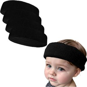 COUVER Baby Infant Terry Solid Color Headband/Terry Cloth Head Band - 4 Pieces (Black)