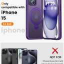 360° Rotatable Magnetic Stand for iPhone 15 Case Compatible with Mag-Safe 16FT Military Drop Protection, Anti-Scratch/Fingerprint Shockproof iPhone 15 Phone Case(Matte-Purple)