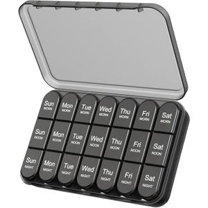 Daviky Pill Organizer 3X a Day, Weekly Pill Box 7 Day, Travel Pill Case with Large Containers, Light-Proof Pill Case for Vitamins, Medication, Supplements and Fish Oils (Black)