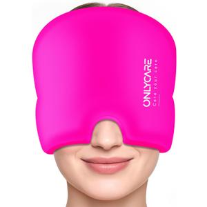 Migraine Relief Cap, ONLYCARE Headache Relief Cap, Soothing Migraine Mask, Odorless Gel Ice Head Wrap, Hot & Cold Therapy, Reusable Ice Pack for Tension and Stress (ROS Red)