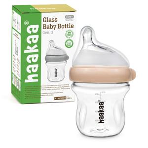 haakaa Gen.3 Natural Glass Baby Bottle 4.2oz/120ml - Wide Neck, Anti-Colic Slow Flow Nipple,Easy to Clean, 0M+ Breastfed Babies, Newborn Registry Essentials,BPA Free-Peach haakaa Gen.3 Natural Glass Baby Bottle 4.2oz/120ml - Wide Neck, Anti-Colic Slow Flow Nipple,Easy to Clean, 0M+ Breastfed Babies, Newborn Registry Essentials,BPA Free-Peach