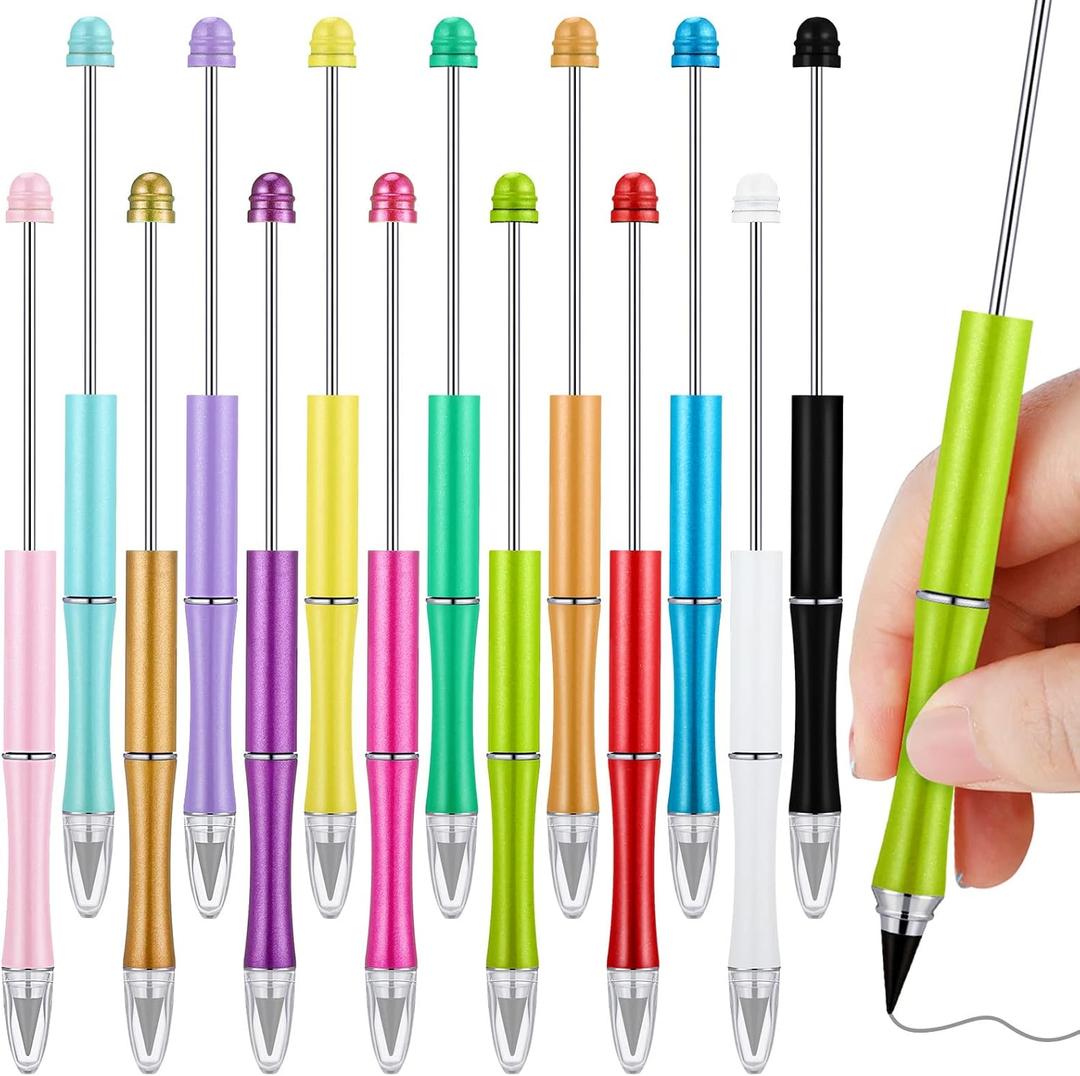 Ctosree 14 Pcs 14 Colors Beadable Pencil Inkless Everlasting Pencil DIY Bead Eternal Pencil Reusable Erasable Writing Pencil for Adults Gifts Sketch Drawing House Office Supplies