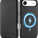 SHIELDON Genuine Leather Slim Wallet Case for iPhone Air 6.5-inch 2025 | Magnetic Closure | Wireless Charging | RFID Blocking Credit Card Holder | Folio Protective Phone Cover | Black