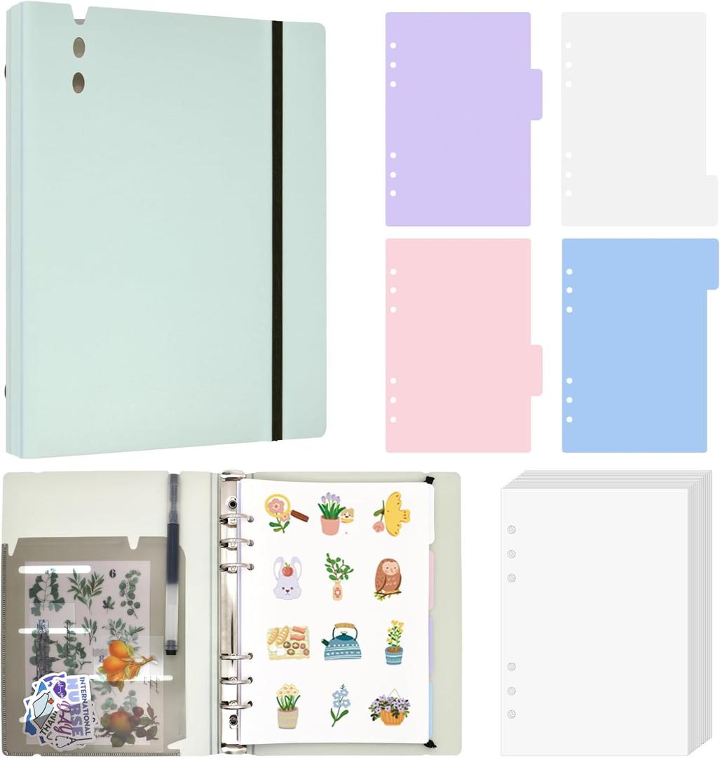 Sticker Book Collecting Album Reusable Sticker Storage Organizer Binder for Collecting Stickers A5 Blank Sticker Collection Holder Book with release paper Sticker Keeper Notebook (Green)
