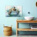 CHAOSETKEN Sea Turtle Bathroom Wall Decor Funny Sea Turtle in Bathtub Wall Art Ocean Animal Picture Prints Coastal Theme Canvas Unframed (12.00" x 18.00")