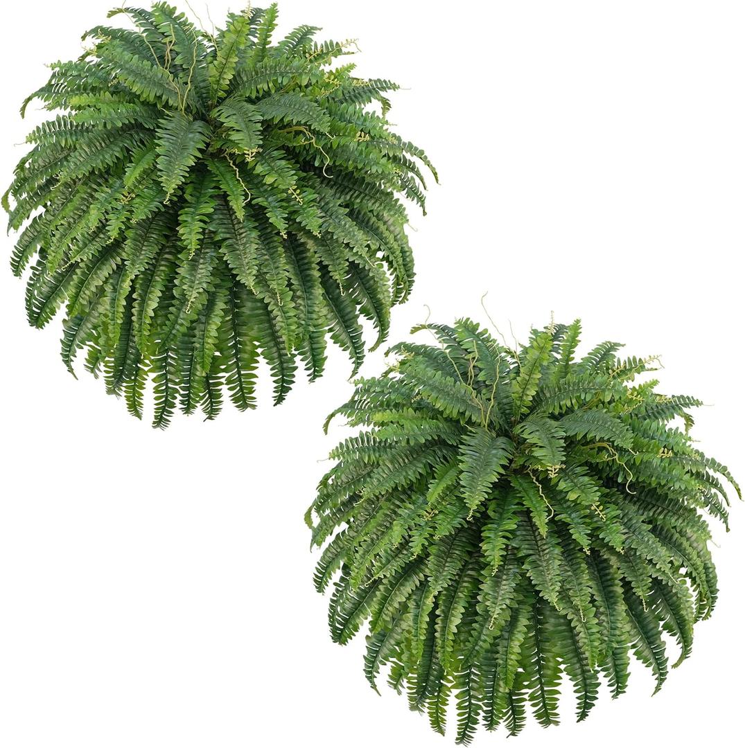 FOREST PRINCE 50" Fake Ferns Bush Plants with 96 Frond, 2 Faux Ferns for Outdoors Planter Large Garden Porch Entrance Balcony Windowsill Home Decor