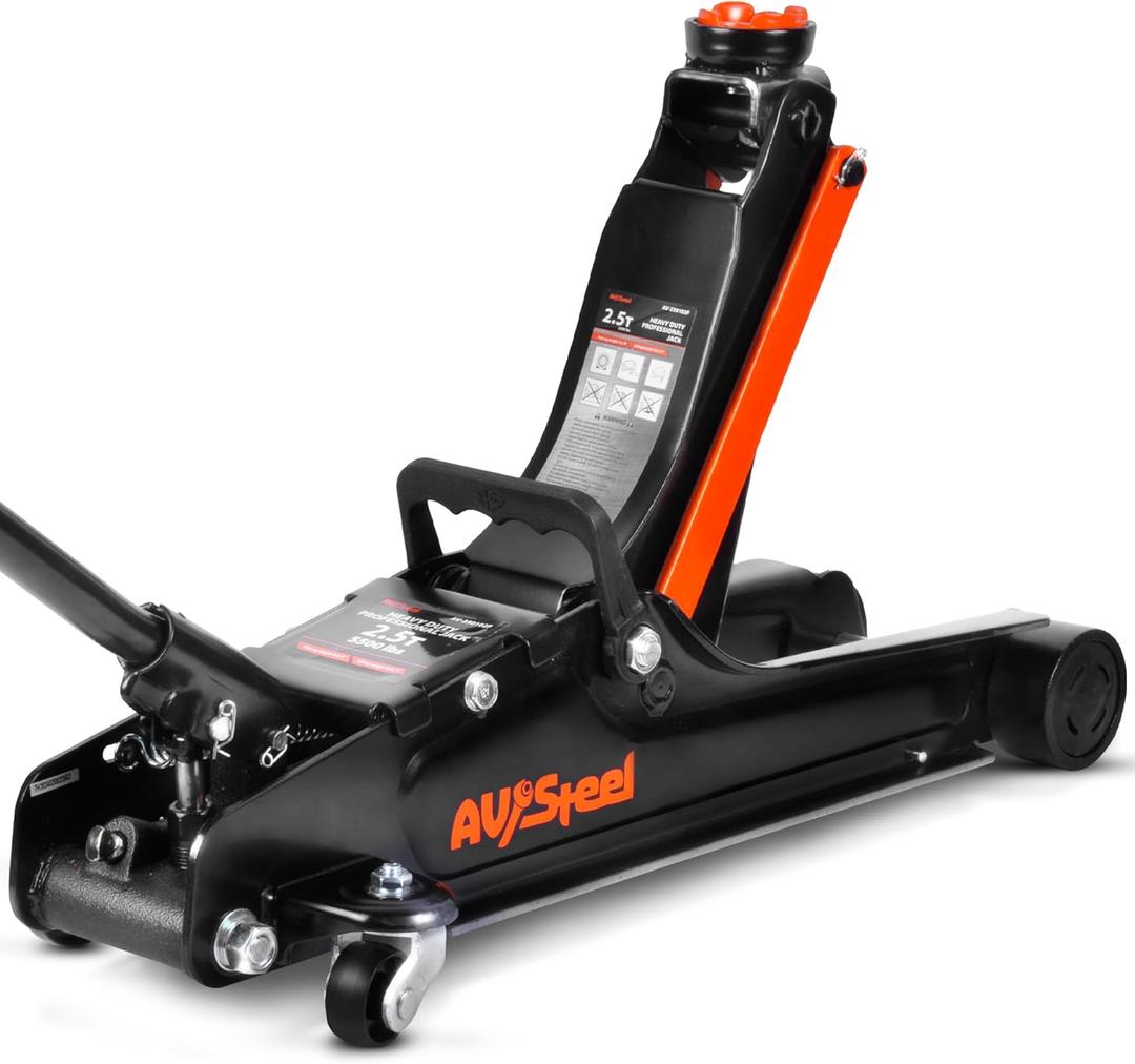 AV Steel Floor Jack 2.5 Ton (5500 lbs), Low Profile Floor Jack with Single Piston Pump, Heavy Duty Steel Hydraulic Jack for Car, Jack for Car with Lifting Range 3.4'' to 14.6''