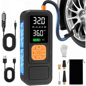 Calmara Y34 Tire Inflator Portable Air Compressor,4X Faster Inflation,6000mAh Cordless/12V DC 150PSI Air Pump for Car Tires with Digital Pressure Gauge/LED Light for Car,Motorcycle,Bike,Ball (Orange)
