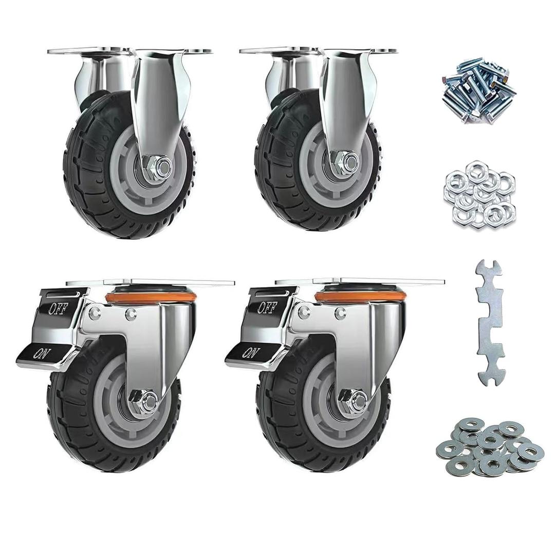 4 inch Caster Wheels with Brake 1000lbs,Heavy Duty Casters Set of 4 for Cart, Trolleys, Furniture and Workbench(2PCS Fixed Caster Wheels 2PCS Locking Swivel Casters)