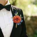 Rinlong 2Pcs Terracotta Navy Boutonniere with Pin for Men, Groom, Groomsmen | Fall Wedding, Prom, Homecoming