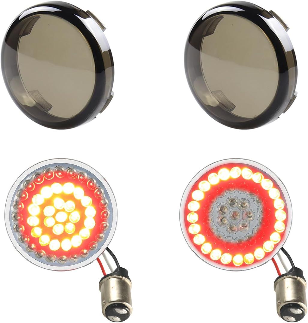 2" Bullet LED turn Signal Lamp 1157 Rear Brake Tail Running Lights with Smoke Lens Compatible with 1986-2023 Harley Sportster Road King DynaStreet Glide Fat Boy softail (Red)
